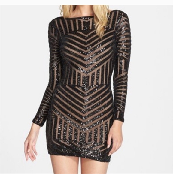 Dress The Population Lola Sequin Boycon Mini Dress In Black - Picture 1 of 10
